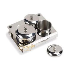 Mini Metal 3 Piece 3 Holes Pink & White Acrylic Powder & White Acrylic Jar Organizer Tray